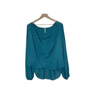 Free People Cowling Around Draped Neck Green Top Size Small